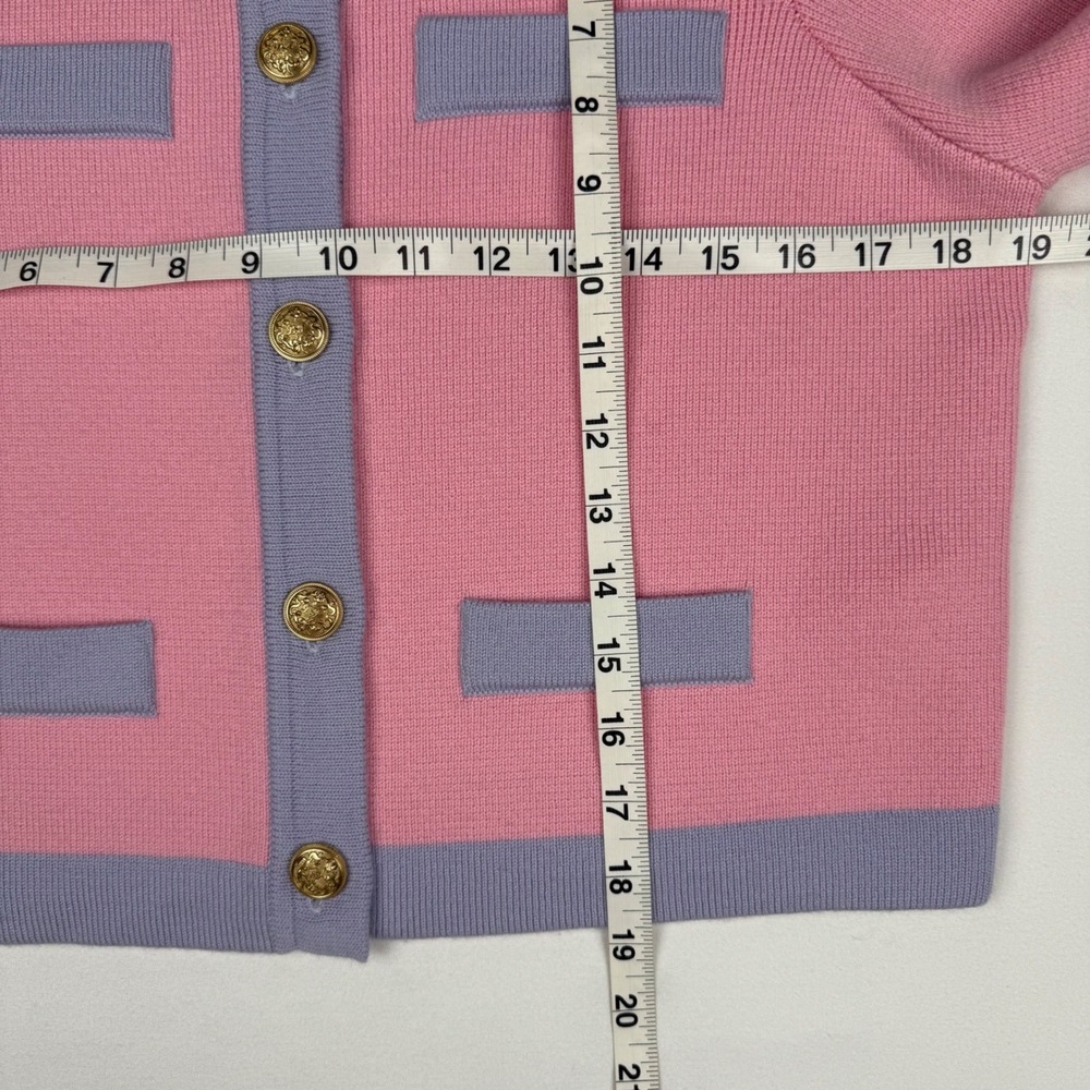 LoveShackFancy Elif Cardigan Sweater Pink Lavender 100% Wool Gold Button Women M - Picture 8 of 11